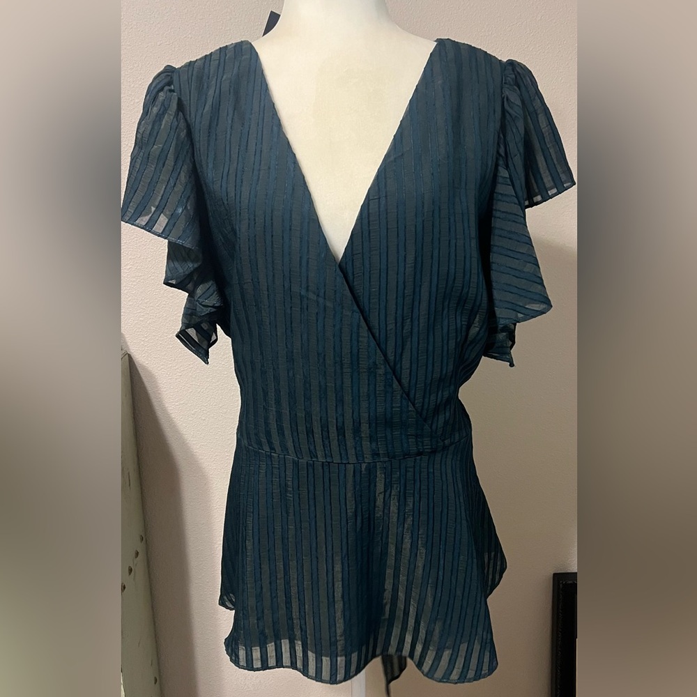 NWT City Chic Teal Ruffle Sleeve Blouse.